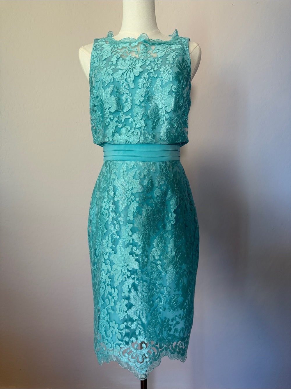 ANTONIO MELANI Turquoise Lace Sheath Dress
